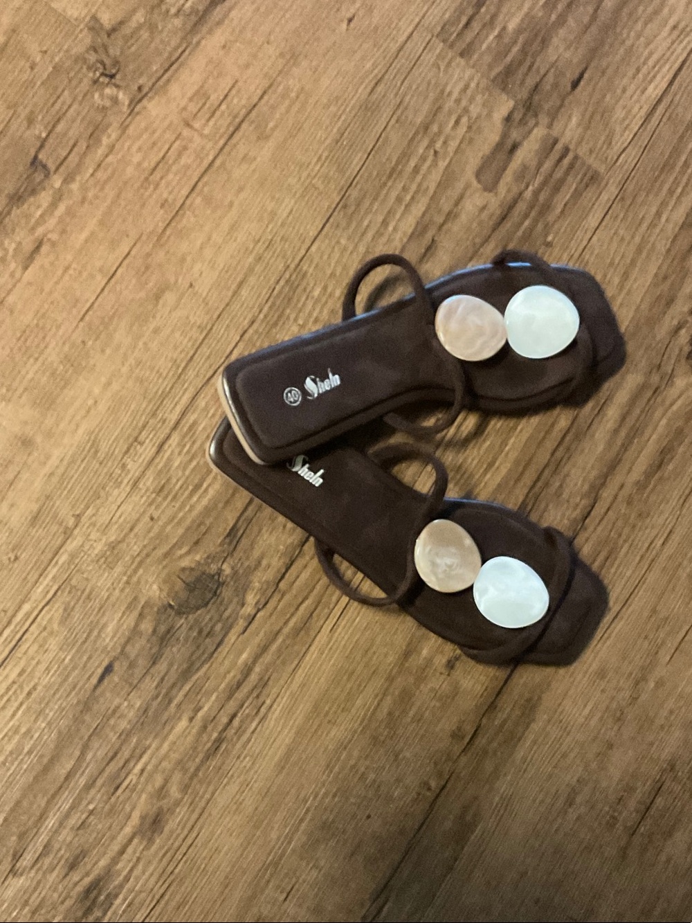 Kids Brown Slide Sandals with Decorative Discs